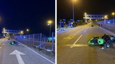 摩托失控撞围栏 . 骑士凌晨遇死神