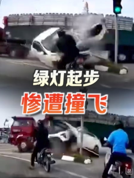 绿灯也不能安心开？轿车遭罗里飞撞险送命