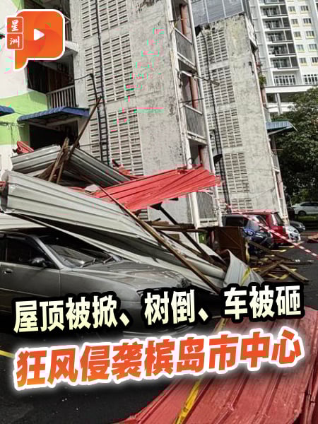 屋顶被掀、树倒、车被砸 狂风侵袭槟岛市中心等地