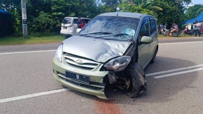 轿车突然横过马路 摩托车刹车不及撞正 骑士不幸身亡