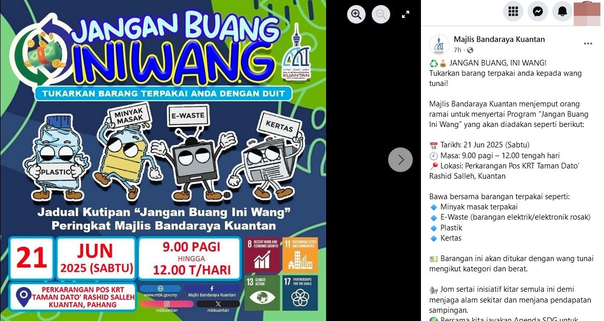 关丹市政厅举行“别丢，这是钱！”活动，让民众以再循环物品，换取现金。
