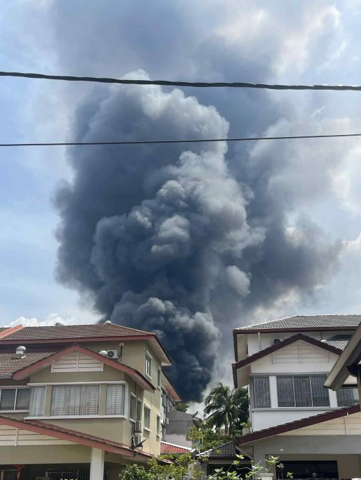 供网//蒲种再也造纸厂大火·滚滚浓烟远处可见