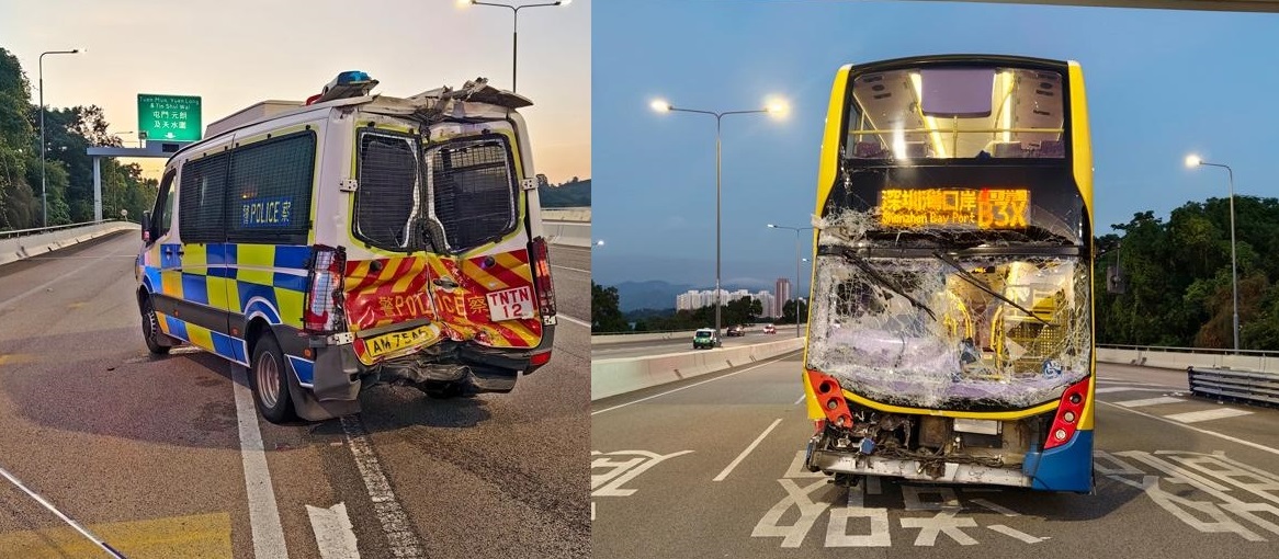 协助抛锚巴士遭后方巴士追撞 警员为保命跃天桥重伤