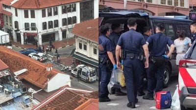 几名文身女子惹兰勿刹被捉 警方扛走多个旅行箱和多袋东西