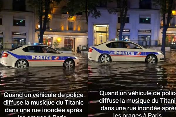 巴黎街头淹水！法警车涉水巡逻　大播“铁达尼号主题曲”