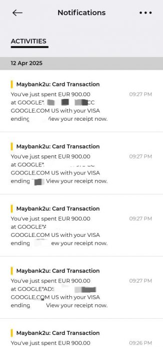 律师回国发现信用卡被线上连续盗刷12次,每次900欧元共1万800欧元,刷到爆卡,银行确认而豁免还卡债,律师指银行没先通知交易,他10天后才发现