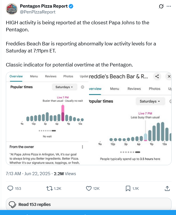 披萨订单再度暴增！空袭伊朗前的五角大厦附近店家“异常忙碌”
