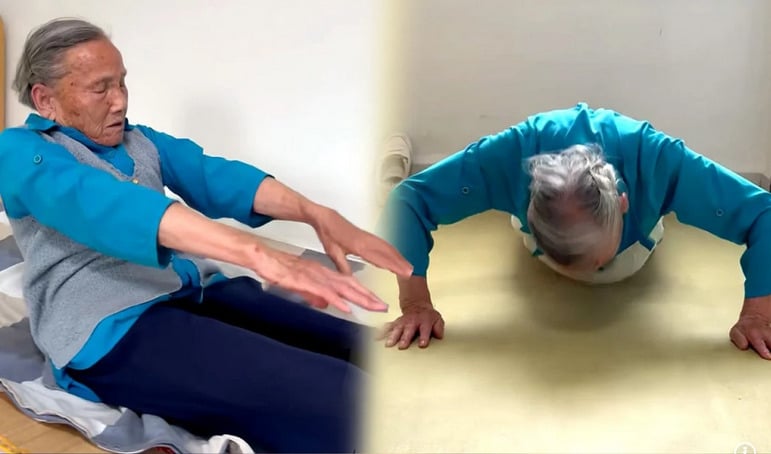 每日200俯卧撑＋100仰卧起坐  9旬奶奶让网民惊叹