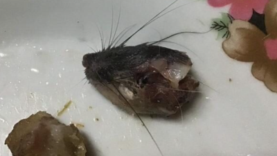 路边摊买烤猪肠 他吃完才发现 “整颗老鼠头！