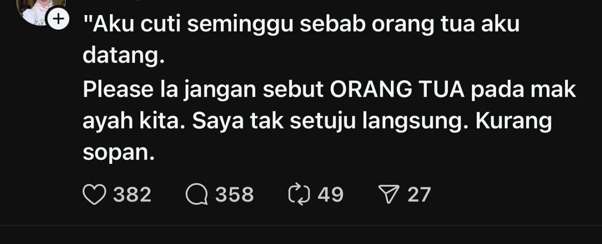 称父母为“orang tua”被指无礼？ 网民翻词典反驳：别太敏感！