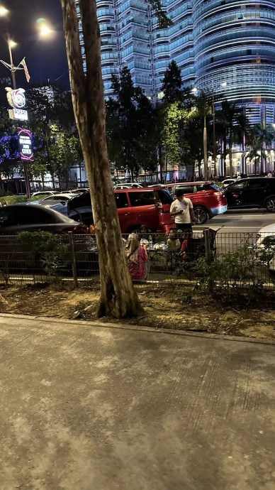 补图（大都会）乱停车 自备椅子坐路旁吃喝 本地人在KLCC一带制造交通混乱