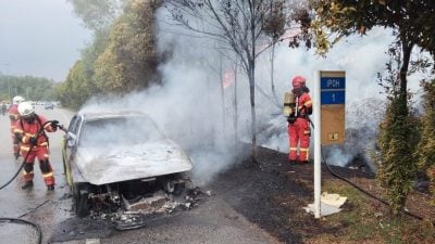 霹2起轿车起火 所幸无人伤亡