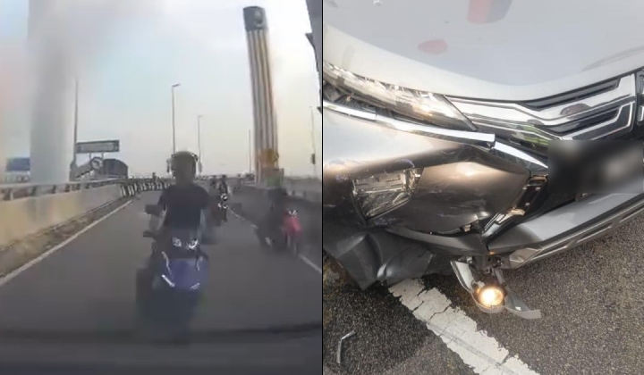 骑士逆行撞车后逃逸 车头凹陷灯脱落惹众怒