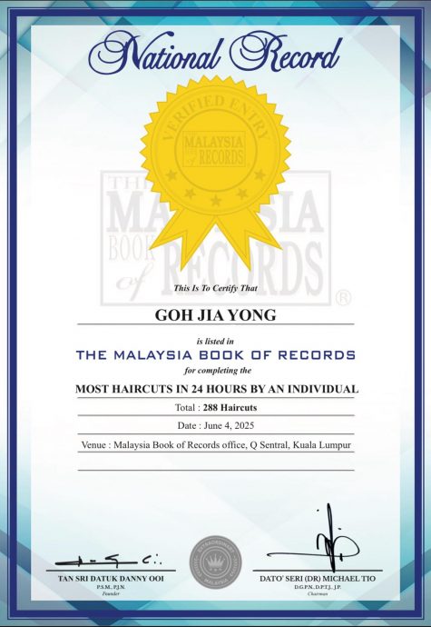 （大北马）槟发型师24小时为288人义剪，创下马来西亚记录大全