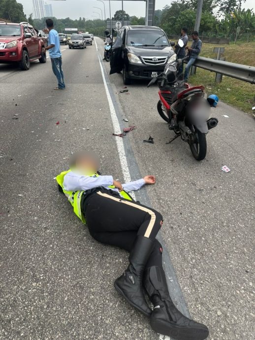 交警大道值勤遭撞 头脸受伤送院