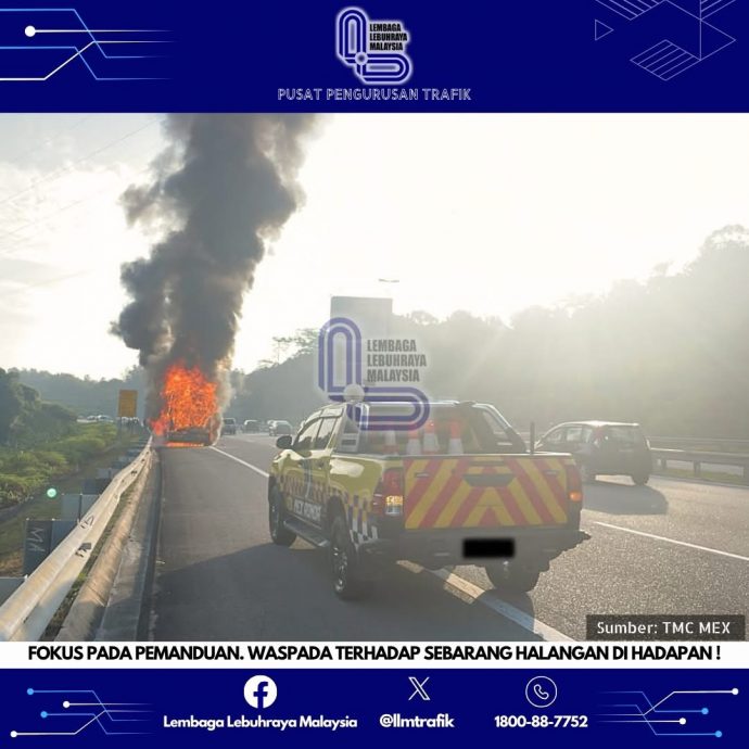 今早二大道发生罗里巴士著火 Karak和MEX交通拥堵