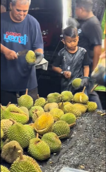 供星洲网：视频|8岁男童开榴梿视频引热议 熟练似档主