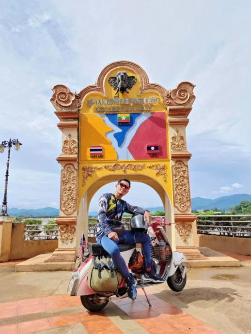 森美兰人陈文俊骑古董威士霸横跨泰寮边境,完成29天壮举骑行5321公里。虽然原定目标是柬埔寨,却因泰柬局势突变而临时更改行程,转向泰国北部,最终成功触及“金三角”地带,完成心愿。