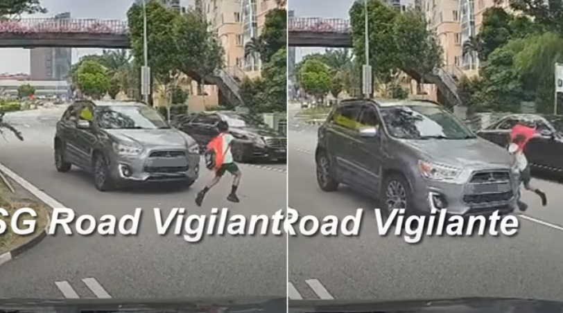 *已签发*柔:狮城二三事:狮城9岁男童横冲马路  遭车撞画面惊险