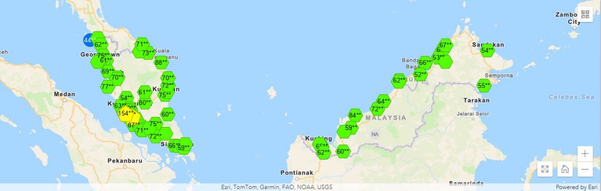 截至下午2时 全国两区空污指数不健康