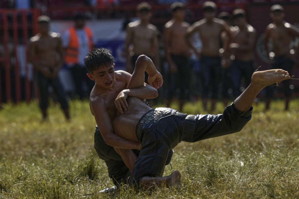 土耳其少年踊跃参与涂油摔跤赛 传承14世纪传统运动