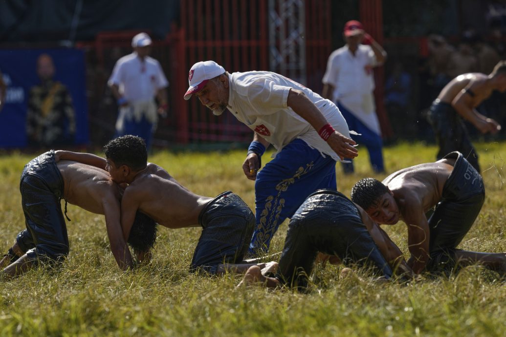 土耳其少年踊跃参与涂油摔跤赛 传承14世纪传统运动