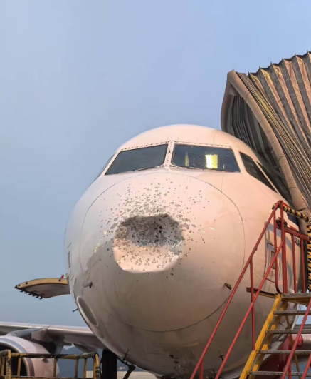 泰亚航航遭冰雹袭击机头凹陷、挡风玻璃破裂  乘客：看到大洞心惊胆颤