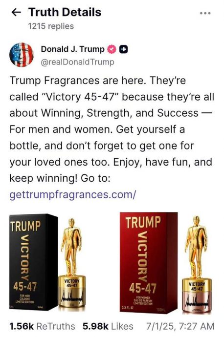 特朗普“胜利香水”上市 特朗普亲自带货