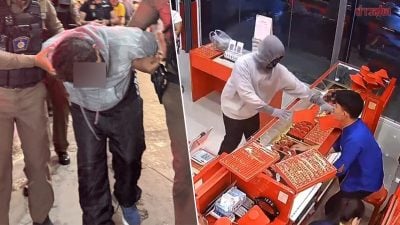 男子抢金店逃不到百米 遭员工起脚踢飞制伏