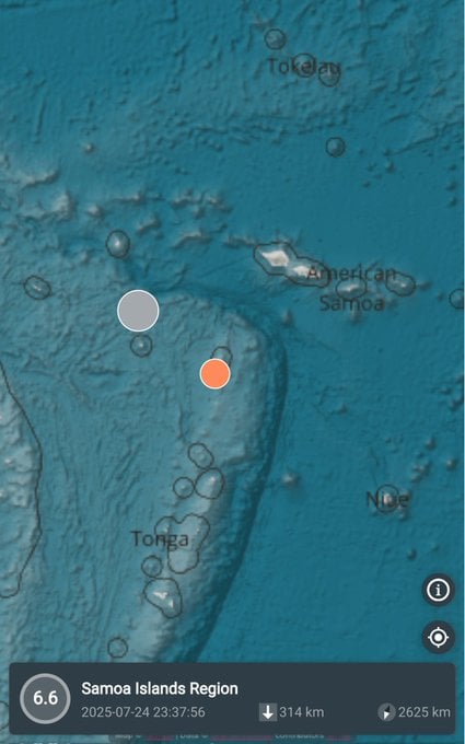 萨摩亚外海发生规模6.6地震 无海啸威胁