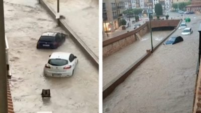 西班牙东北部暴雨成灾两人失踪　街道成泽国车辆被淹没