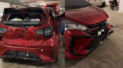 视频 | 男子轿车电池没电 停车场推车下坡 失控撞毁Myvi