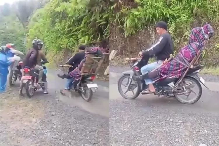 视频|路又烂又窄汽车无法通行 村民骑摩托载遗体去墓地