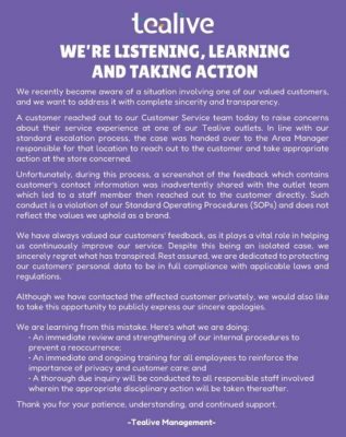 视频|顾客投诉竟遭店员私讯质问 Tealive道歉认SOP有漏洞