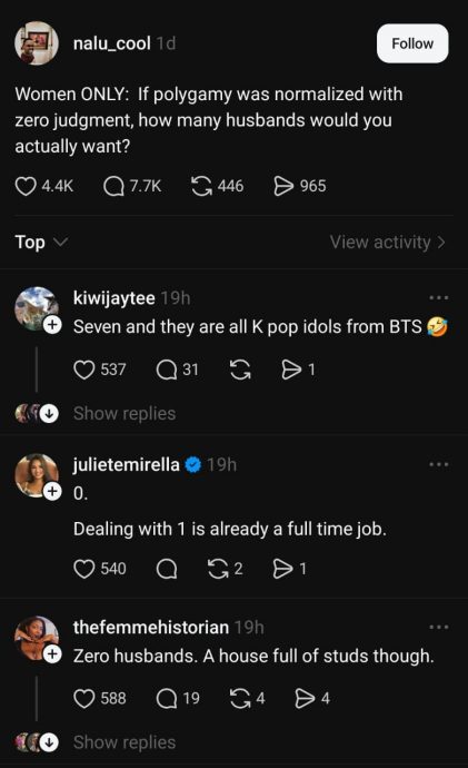 （已签发）新时代婚姻观点：一妻多夫怎幺看？  网民留言内容幽默又直白