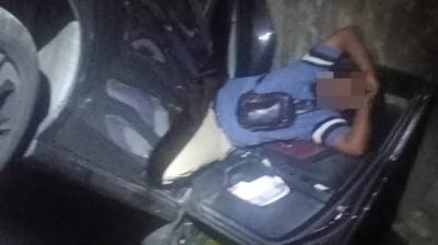 休旅车失控坠4公尺深沟 男司机受困获救