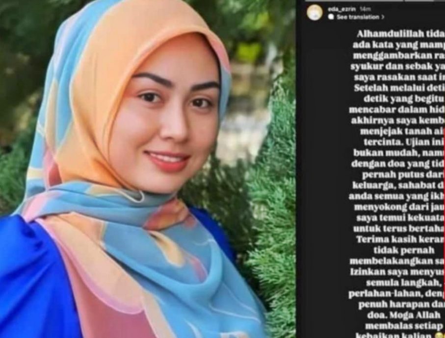 全国:在泰国陶公府监狱度过9个月获释后,吉兰丹州知名女歌手旺诺莎依达昨晚重返家人怀抱后发文,表达了满心的感恩之情,并坦言这段经历是她人生中最艰难的时刻之一。