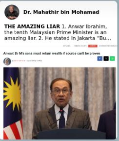 否认两名儿子拥52亿令吉资产  马哈迪：“安华是撒谎高手”