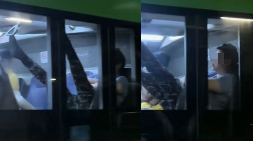 *已签发*柔：狮城二三事：狮城巴士上演“瑜伽秀”？  妇女脱鞋抬脚勾扶手环