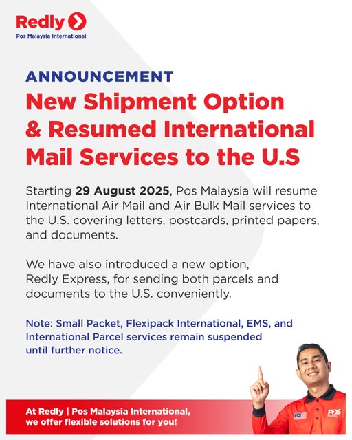 已签/大马邮政恢复对美批量邮政服务 小包裹等继续暂停