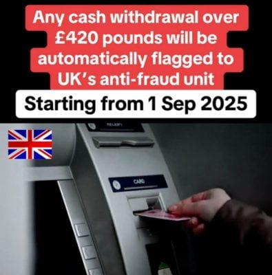 求真(全国版)下月起在英国提款420英镑 交易自动上报反欺诈部门?