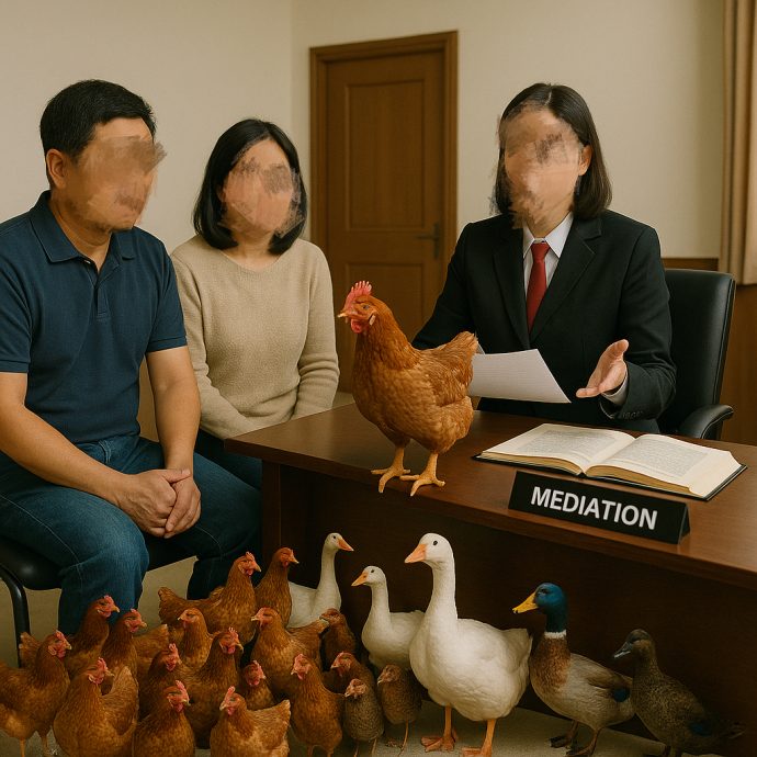 离婚分财产遇“鸡”难题 法官：多出的鸡一起吃了