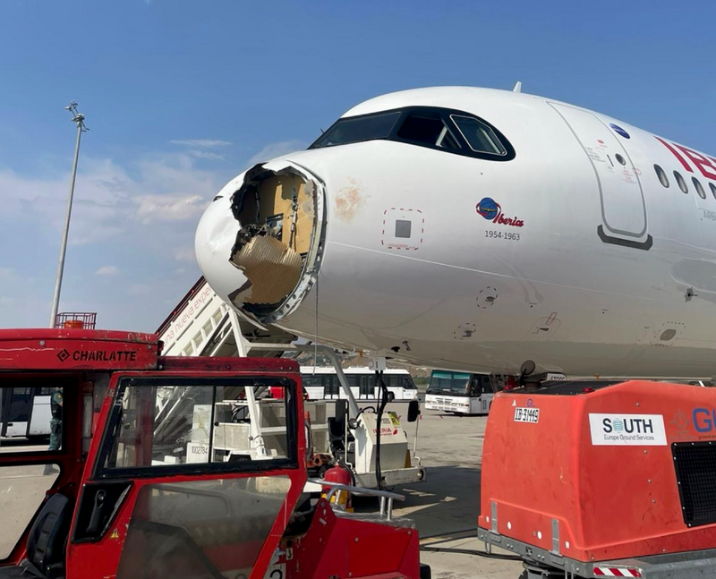 西班牙客机遭鸟击紧急返降 骇人照片曝光!