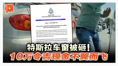 特斯拉车窗被砸、失10万现金 柔警追缉嫌犯
