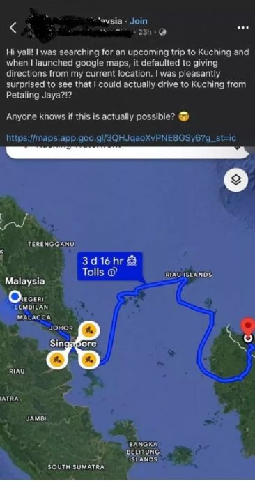 从雪州可以开车到古晋？ 谷歌地图带路：3天16小时