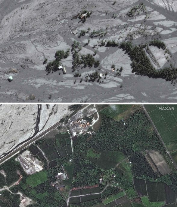 图与文两图)桦加沙酿花莲堰塞湖溢流成灾 卫星照看灾前灾后对比