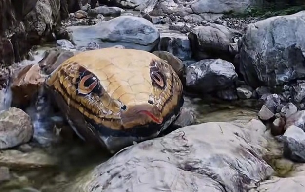 彩绘“巨蛇”从水中探出头 栩栩如生吓坏景区游客