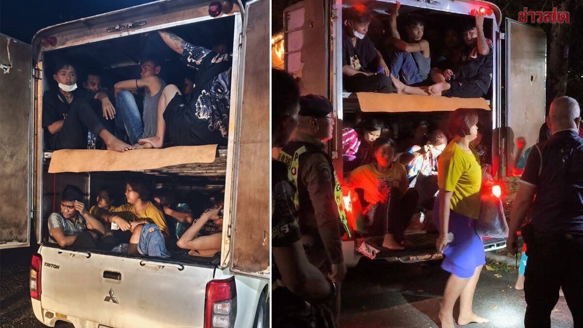 泰警截获“人肉货车” 71偷渡者挤满双层架
