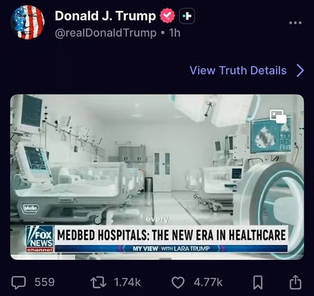 特朗普分享AI生成的“神奇医疗床”阴谋论视频 网络哗然