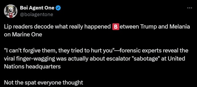 特朗普被拍到“怒指梅兰妮”夫妻疑爆激烈争执　唇语专家这样说